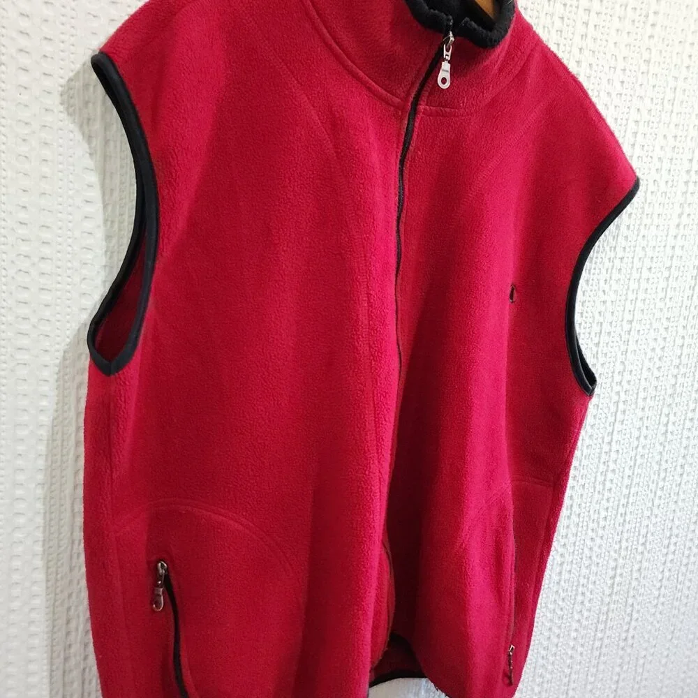 Vintage 90s Champion Red Fleece Vest Full Zip Pockets Mens Size XL Gorpcore